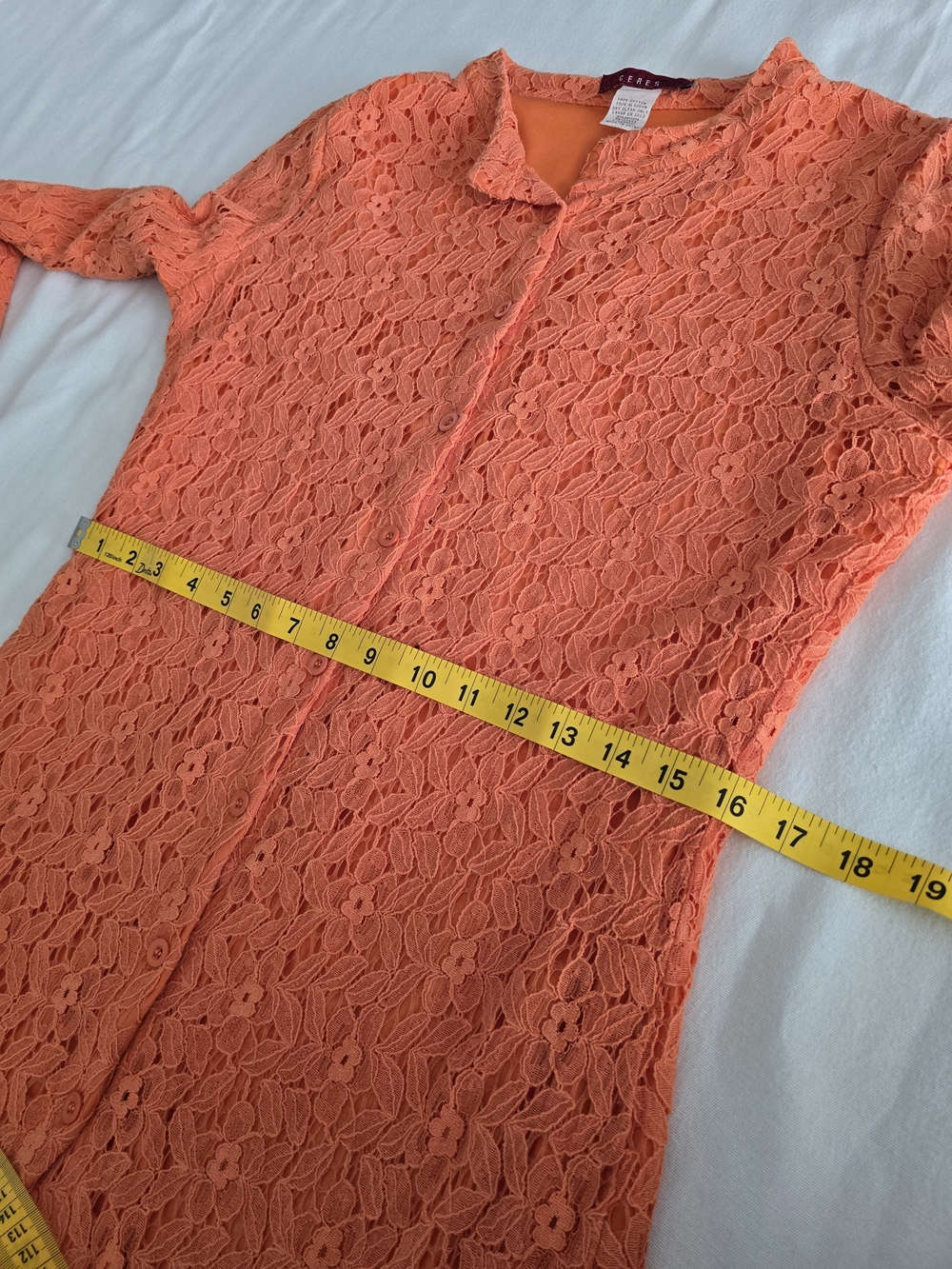 Vintage Ceres Orange Lace Mini Dress Button Front 90s Boho Festival Cottagecore - Picture 8 of 12